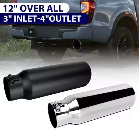 Universal Car Straight Exhaust Tip 3 Inch Inlet 4 Inch Outlet 12 Inch Length Stainless Steel Muffler