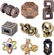 Wettarn 9 Pcs Metal Brain Teaser Puzzles Teaser 3D Steel Puzzle for Adults Unlock Interlocking Games