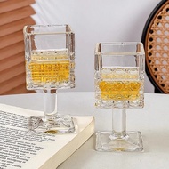 Embossed Flower Goblet Square White Wine Glass Sip Glass Small Wine Glass Shochu Glass