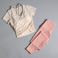 ALL ABOUT YOGA yoga gym tracksuit with super cute pastel mesh sleeves yoga set for woman