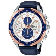 Casio Men's Edifice White Rose Gold Dial Chronograph Navy Blue Leather Watch Watch For Men Jam Tangan Lelaki
