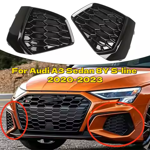 2PCS Car Front Bumper Fog Light HONEYCOMB Grille Grill Cover 8YG807671A, 8YG807672A For Audi A3 Seda
