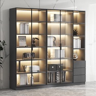 ST-🚤Bookcase with Glass Door Display Wine Cabinet Light Luxury Home Living Room Integrated Entire Wall-Top Bookshelf Sol