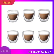 [ap4l43.] 6PCS Clear Double Wall Glass Coffee Mugs Insulated Layer Cups Set for Bar Tea Milk Juice W