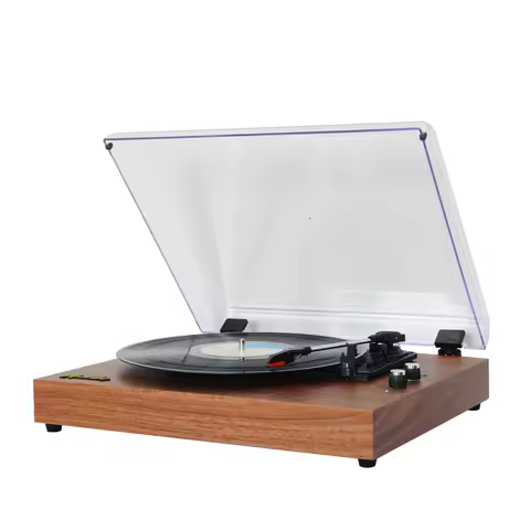 Record Player Turntable Wooden Tabletop Vintage Gramophone Compatible with 7/10/12-inch Records 33/4