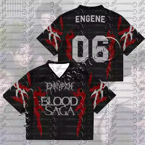 American Football Jersey Black Red Gothic Flame Streetwear Tee Personalized Name Number ENHYPEN Fans