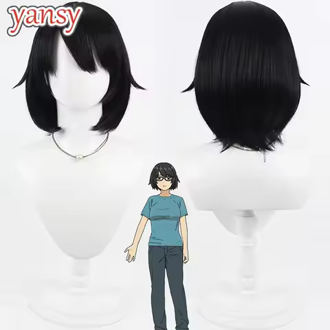Yansywig Synthetic Hair Saori Tatsuno Cosplay Wigs Chainsmoker Cat Saori Tatsuno 30cm Straight Black