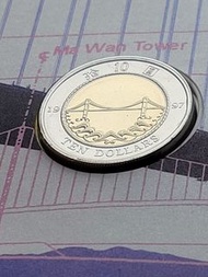 香港1997年青馬大橋首日封連10圓未流通硬幣， 品相如圖， 當年發售 每套都要22.95美元（g)，掛號費$20
