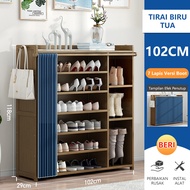 Rak Sepatu Kayu 7 Lapis Lemari Sepatu Tahan Debu Kapasitas Besar Dengan Tirai Pintu