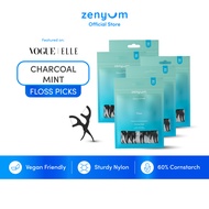 Bundle of 5 - Zenyum Fresh Floss Picks 50pcs (Charcoal Mint/Nylon Threads/Cruelty and BPA Free/Denta