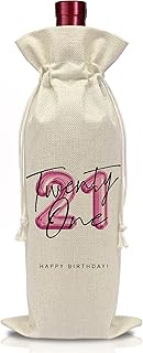 AWSICE Twenty One Birthday Wine Bag, Reusable Wine Bags with Drawstring, Pink Presents for 21st Birt