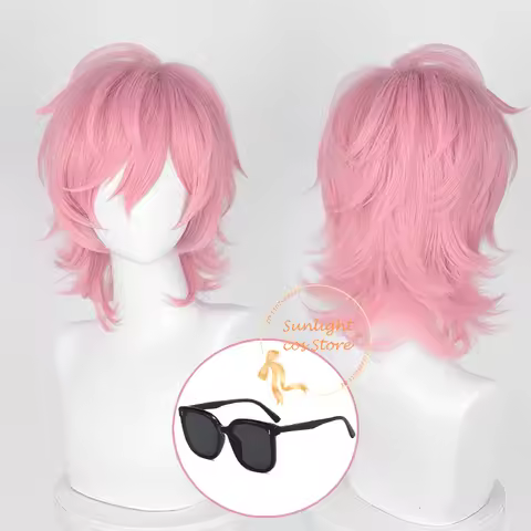 Anime Ayato Yuri Cosplay Wig 36cm Short Pink Cruly Wigs Heat Resistant Synthetic Hair Halloween + Wi
