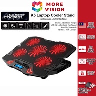 ICE COOREL K5 Laptop Cooler Gaming Pad USB Phone Holder Adjustable Height 5 Powerful Fans 12 to 21 inch PC Notebook