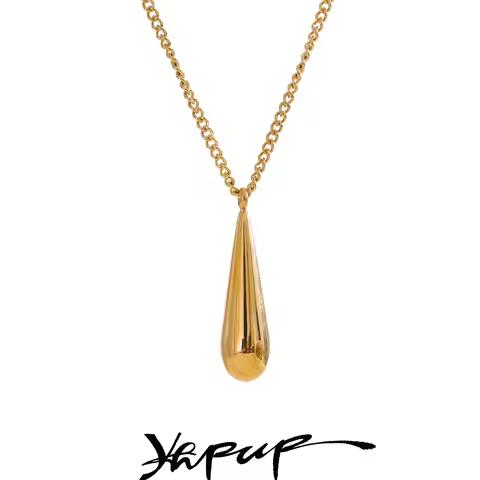 Yhpup Stainless Steel Metal Water Drop Pendant Necklace Minimalist Chic Collar Jewelry for Women Acc