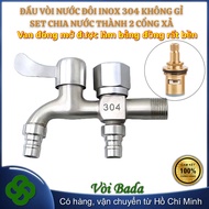 Vòi BADA nước 2 đầu ra inox 304 Vòi nước 2 đầu cho máy giặt chia nước thành 2 cổng xả độc lập