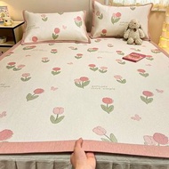 韓系鬱金香🌷涼感冰絲藤席與枕套｜雙人床墊 冰絲涼蓆 涼感被 床包 枕套 學生宿舍 房間改造