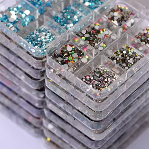 SS4-SS16 6 Grids/Box Colorful Nail Rhinestones 3D Flatback Mixed Size Nails Accessories for Nail Art