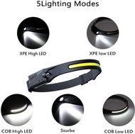 USB 充電 XPE + COB 燈條 LED 防水傳感器模式超輕頭燈  USB Rechargeable XPE + COB Strip LED Waterproof Sensor Induion 