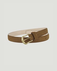 Belt Suede Brass Skeleton Tan เข็มขัดหนังกลับ สีแทน น้ำตาลอ่อน เบจ ขนาด 1 นิ้ว หนังแท้