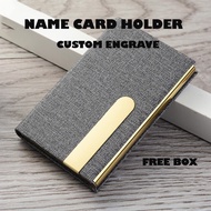 CUSTOM ENGRAVE Personalized PU Stainless Steel Business Card Holder NCH06 Name Card Credit Debit Car
