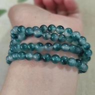 Genuine Jadeite Ice Floating Green Floating Flower Floating Blue Bracelet Round Bead Chain Multi-Cir