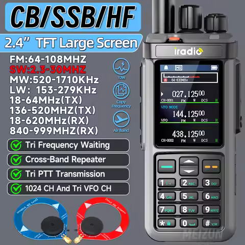 Iradio UV-98 PLUS Multi Band 10W FM AM SSB HF Cross Band Repeater 2.4"Large Screen Walkie Talkie Sho