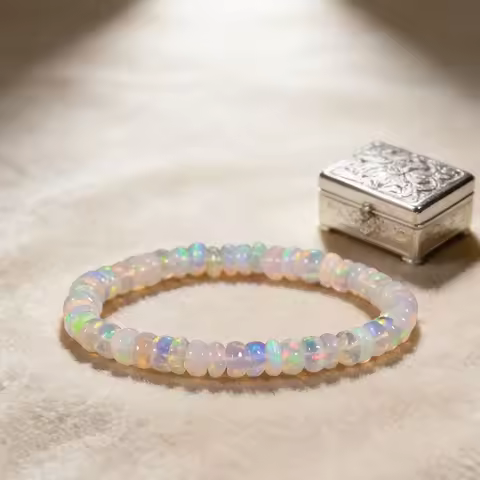 Natural Ethiopian Opal Elastic Beaded Bracelets Flashy Fire Opal Beads Bracelet for Women Healing Cr