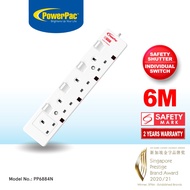 PowerPac Extension Socket Extension Cord, Power Cord, Power Extension 4 way 6 meter. (PP6884N)