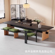 Medieval Style Solid Wood Large Board Tea Table Chair Combination Log Living Room Household Log Desk