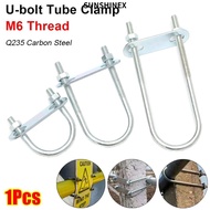 1SUNSHINEX6 1Pcs Pipe U-clamp, Screws With Baffle M8 Round Tube Clamp, Durable Galvanized Q235 Carbo