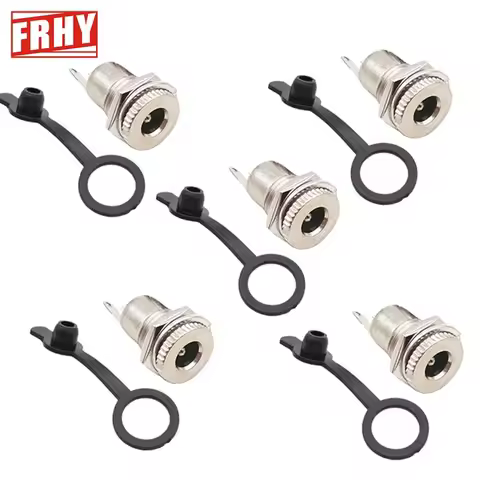 DC099 5Pcs 5.5x2.1mm & 5.5x2.5mm Female Panel Mount DC Power Jack Socket, Metal Copper Connector, Du