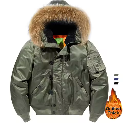 N2B Flight Jackets Men Tactical Winter Parkas Fur Hooded Cotton Padded Bomber Coat US Air Force Thic