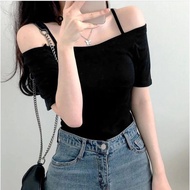 【READY STOCK】Glamorous Plain Pleated Backless Off Shoulder T-Shirt for Women | Top & Clothes | Blous