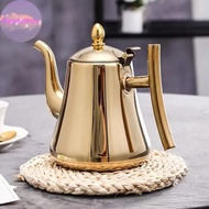 HabitatPort 1L Tea Pot With Filter Gold Thier Stainless Steel Water Kettle Hotel Coffee Pot Restaura