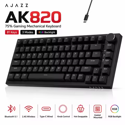 AJAZZ AK820/AK820 Pro Mechanical Gaming Keyboard Tri-Mode Bluetooth 5.1 Wireless Wired Knob Hot Swap