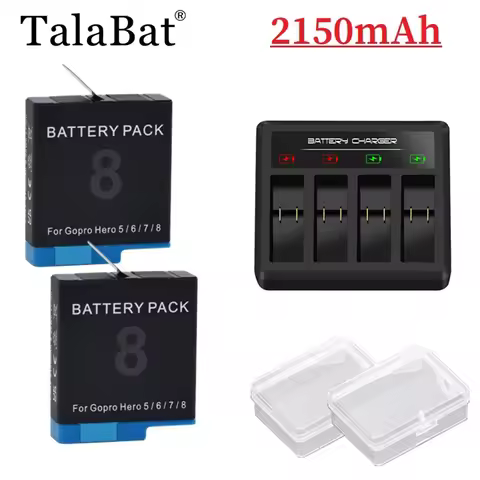 For Gopro 8 7 6 5 Battery 2150mAh With 4-Slots LED Charger For Gopro Hero 8 Hero 7 Hero 5 6 Go Pro A