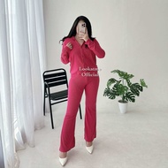 Deluna - Vior One Set Wanita - Setelan Atasan Kemeja Loose Oversize Lengan Panjang Dan Celana Cutbra