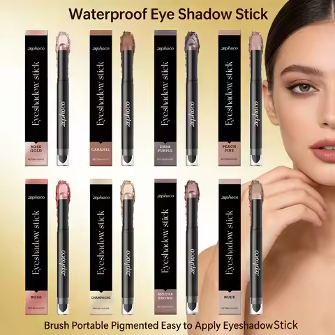 Waterproof Eye Shadow Stick with Brushes Long Lasting High Pigmented Double Head Eye Shadow Stick 8 