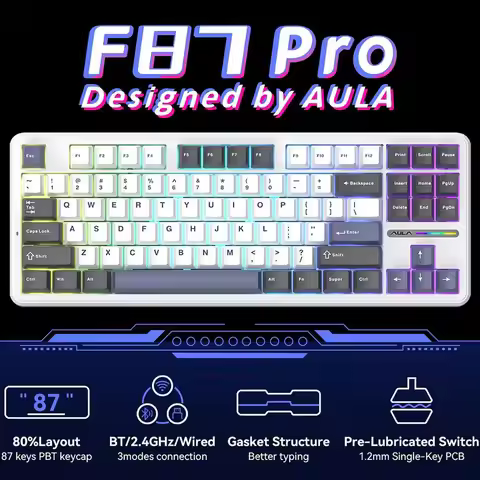 AULA F87 Pro Mechanical Keyboard 2.4G/USB-C/Bluetooth PBT Keycaps Wireless Custom Keyboard RGB Backl