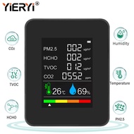 Yieryi 6-in-1 Air Quality Monitor – HCHO CO₂ VOC PM2.5 Temperature & Humidity – Real-Time Indoor Air