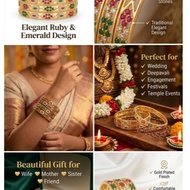 Traditional Ruby Emerald Stone  4 pcs Bangles Set  | Gold Plated Indian Kada Bracelet | Wedding Deep