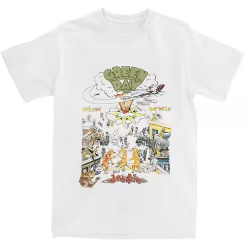 Vintage T-Shirt Green Days Dookie Scene 100% Cotton T-Shirts Fashion Tshirt for Men's Summer Y2K Fun