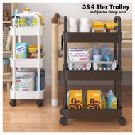 3/4 Tier Multifunction Storage Trolley Rack Office Shelves Home Kitchen Rack With Plastic Wheel Rak Troli