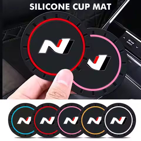 2PCS Car Coaster Silicone Water Cup Slot Non-Slip Mat PVC Pads For Hyundai N Line Tuscon NX4 I20 I30