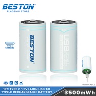 Beston 1pc Type C Size 1.5V Li-ion 3500mwh Type C Rechargeable Lithium Battery CLC-23 with Cable