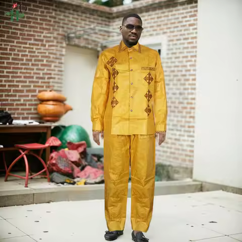H&D African Mens Clothing Traditional Ankara Dashiki Men Shirt Embroidery 2 Piece Shirt Trousers Fas