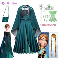Disney Frozen 2 Elsa Anna Cosplay Costume Princess Baby Dress for Kid Girls Mesh Ball Gown Cloak Crown Wig Accessories Toddler Clothes Kids Clothing Full Set