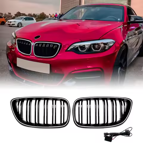Grill Front Kidney Grille Upper Bumper Hood Mesh Grid W/ LED Light Strip For BMW F22 F23 218i 220i 2
