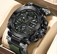 LIGE Jam tangan pria FOXBOX asli tampilan ganda bercahaya anti air kronograf olahraga digital watch