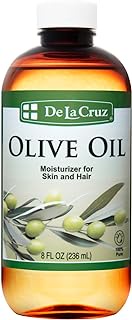 De La Cruz Pure Olive Oil - Natural Expeller Pressed Olive Oil for Hair and Skin - Lightweight Body Oil for Dry Skin 8 Fl Oz